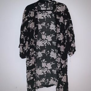 Black and white floral kimono